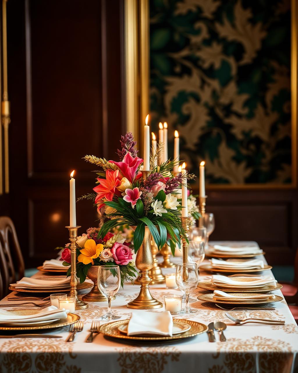 Upscale African celebration table with rich gold details